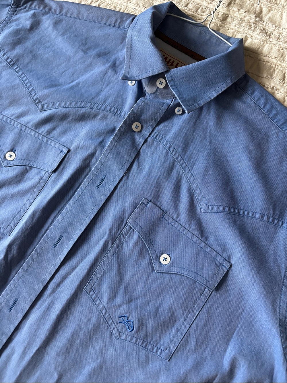 Men's Blue Western-Style Long-Sleeve Dress Shirt